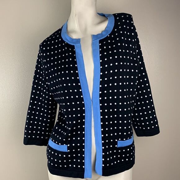 TALBOTS petite medium sweater open cardigan dots cotton open front - Picture 5 of 11